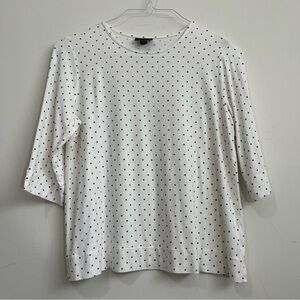 J.Jill Wearever Ivory & Black Polka Dot 3/4 Sleeve Top Sz M Petite Jersey Knit
